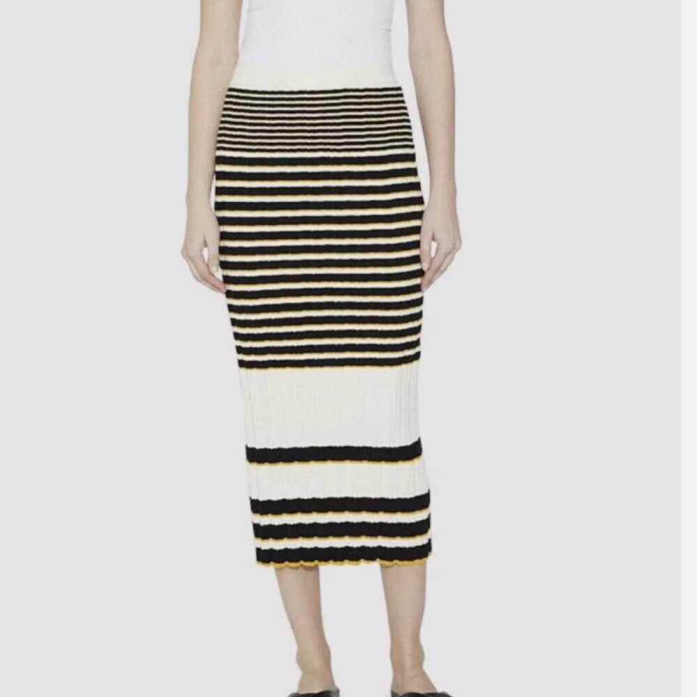 Theory Black, Orange, and White Striped Rib-Knit Skirt